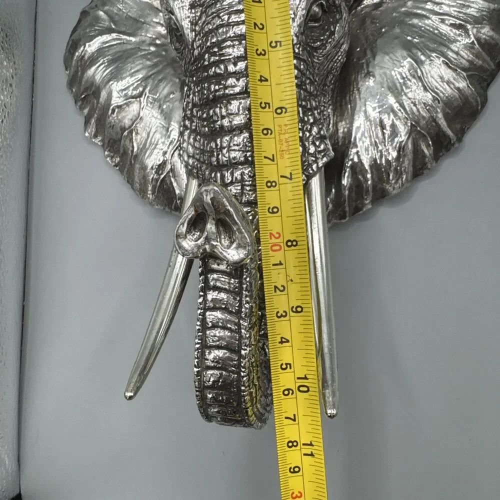 Silver Elephant Head Wall Mount Decor 11” Safari Metallic Wall Sculpture